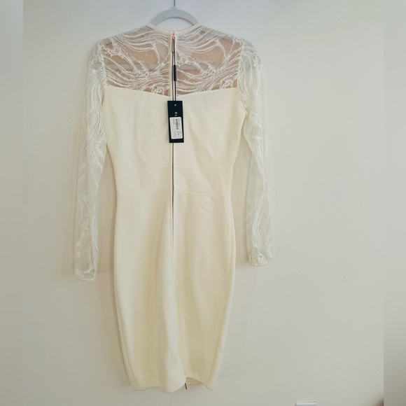 Elie Saab Off white/ Ivory floral lace long sleeve bodycon mini dress 38 NWT - Picture 2 of 11
